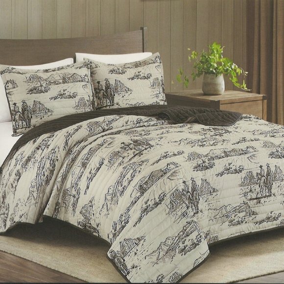 Country Western Design 3 Piece Quilted Bedspread Set Queen Size & King Size - Picture 2 of 3
